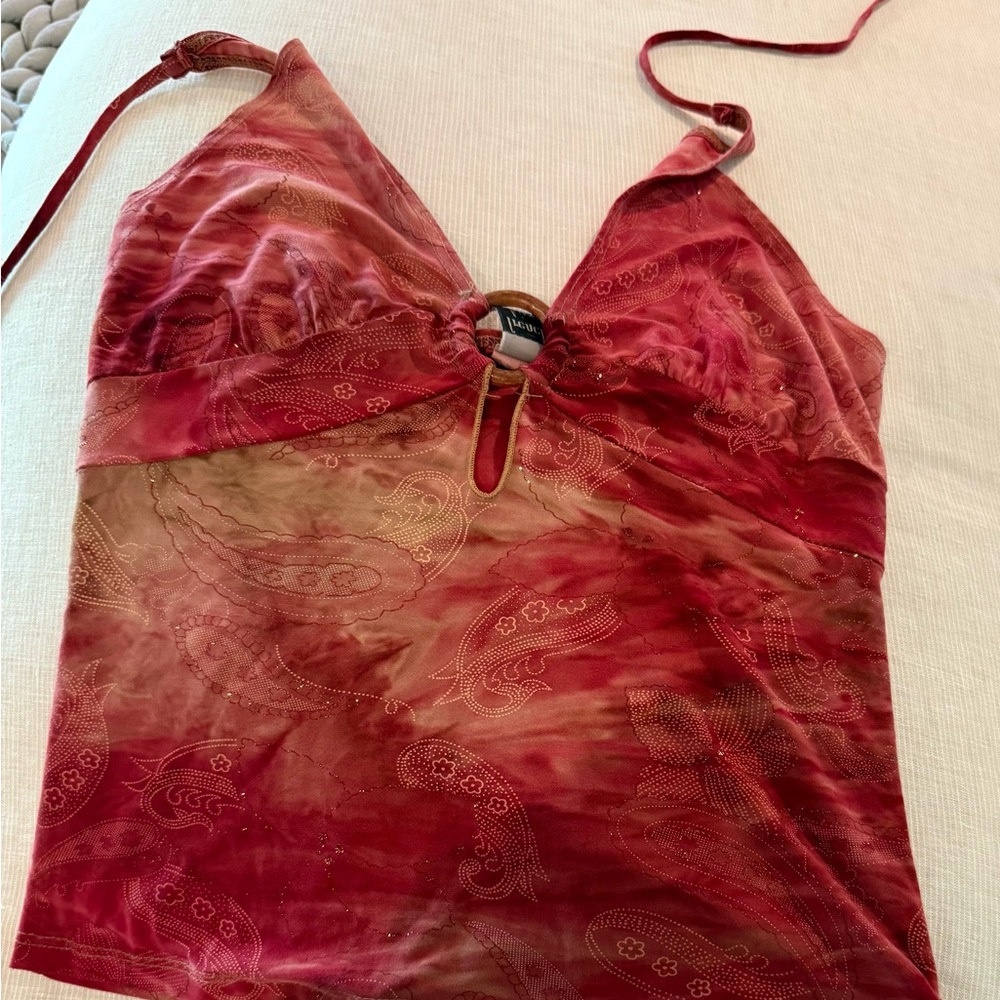 French Kiss Red Asymmetrical Cut Out Tank Top